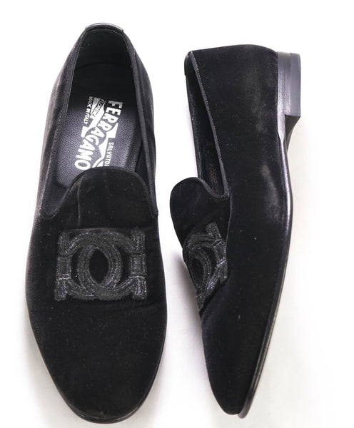 Double Gancini Suede Loafers in Black - Ferragamo