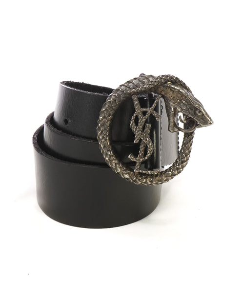 YVES SAINT LAURENT - YSL Brown Distressed Suede SERPENT BUCKLE