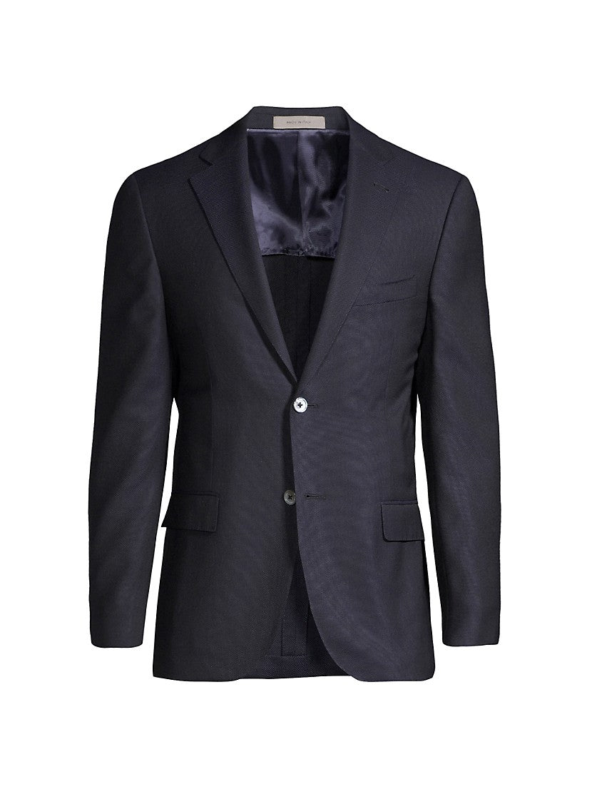 $1,395 CORNELIANI -  HOPSACK Stretch *18,25 MICRONS* Navy Blue Blazer - 38R