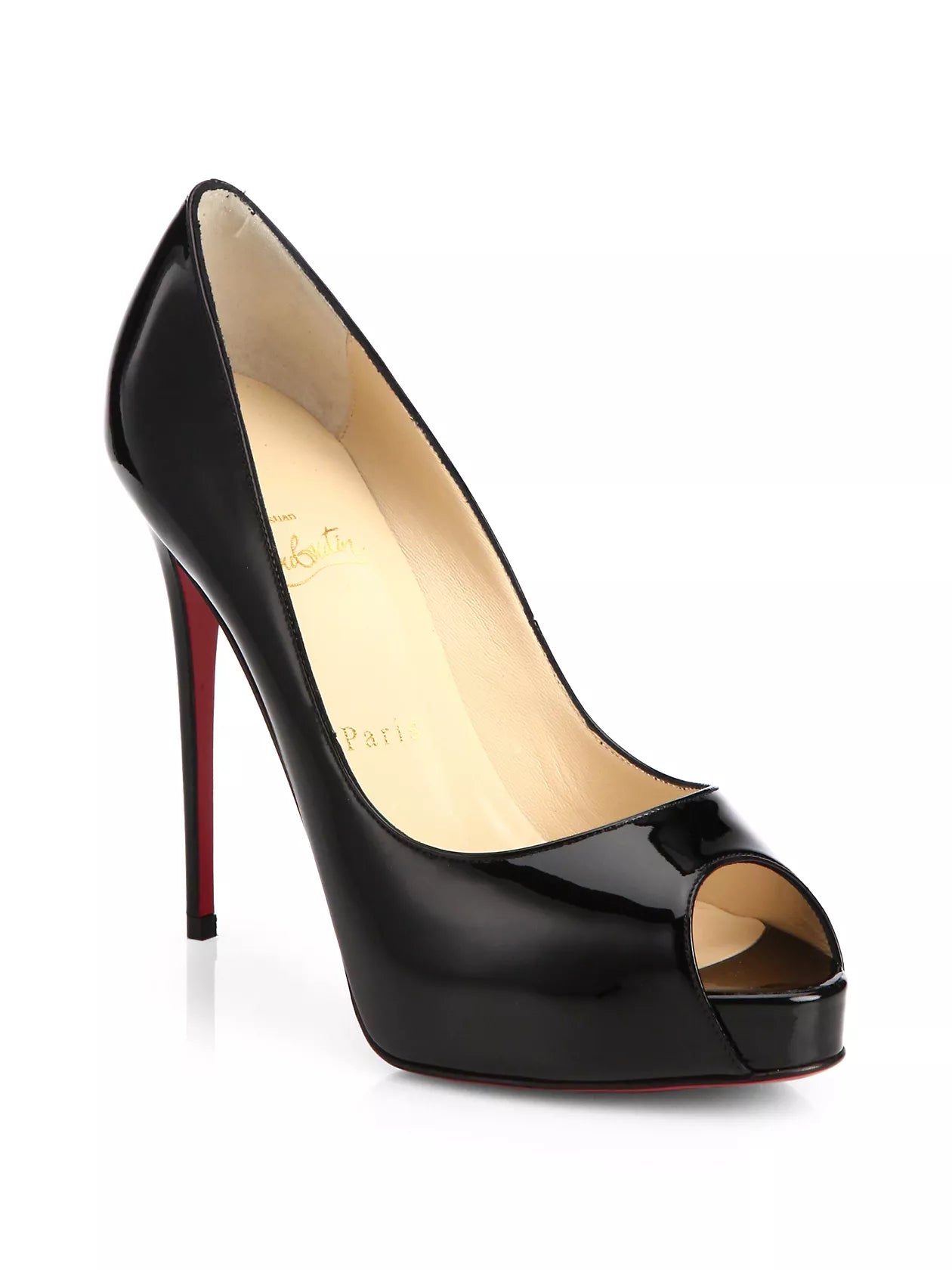 $945 CHRISTIAN LOUBOUTIN - "PRIVE 120 LADY PEEP" Black Leather Pumps - 38