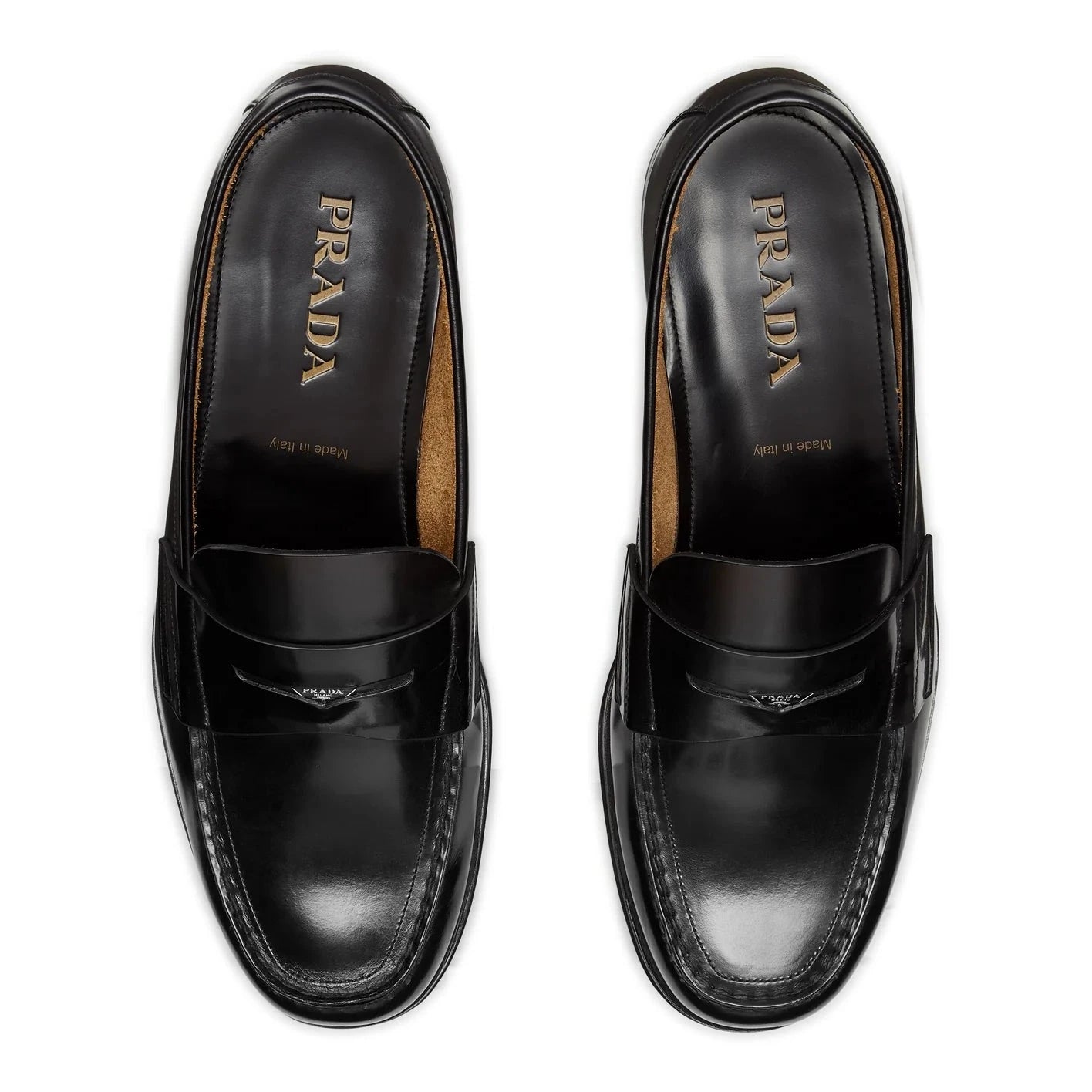 $1,150 PRADA - Black Leather LOGO Plaque Penny Loafers - 11 US (10 Prada)