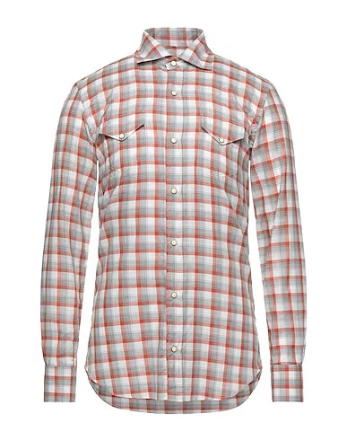 $495 ELEVENTY - *SNAP FRONT* Orange/White Check Dress Shirt - M