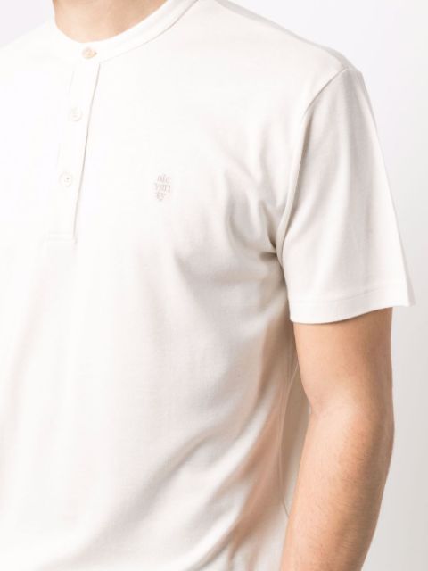 $395 ELEVENTY - Logo COTTON/LINEN Henley T-Shirt Ivory - XL