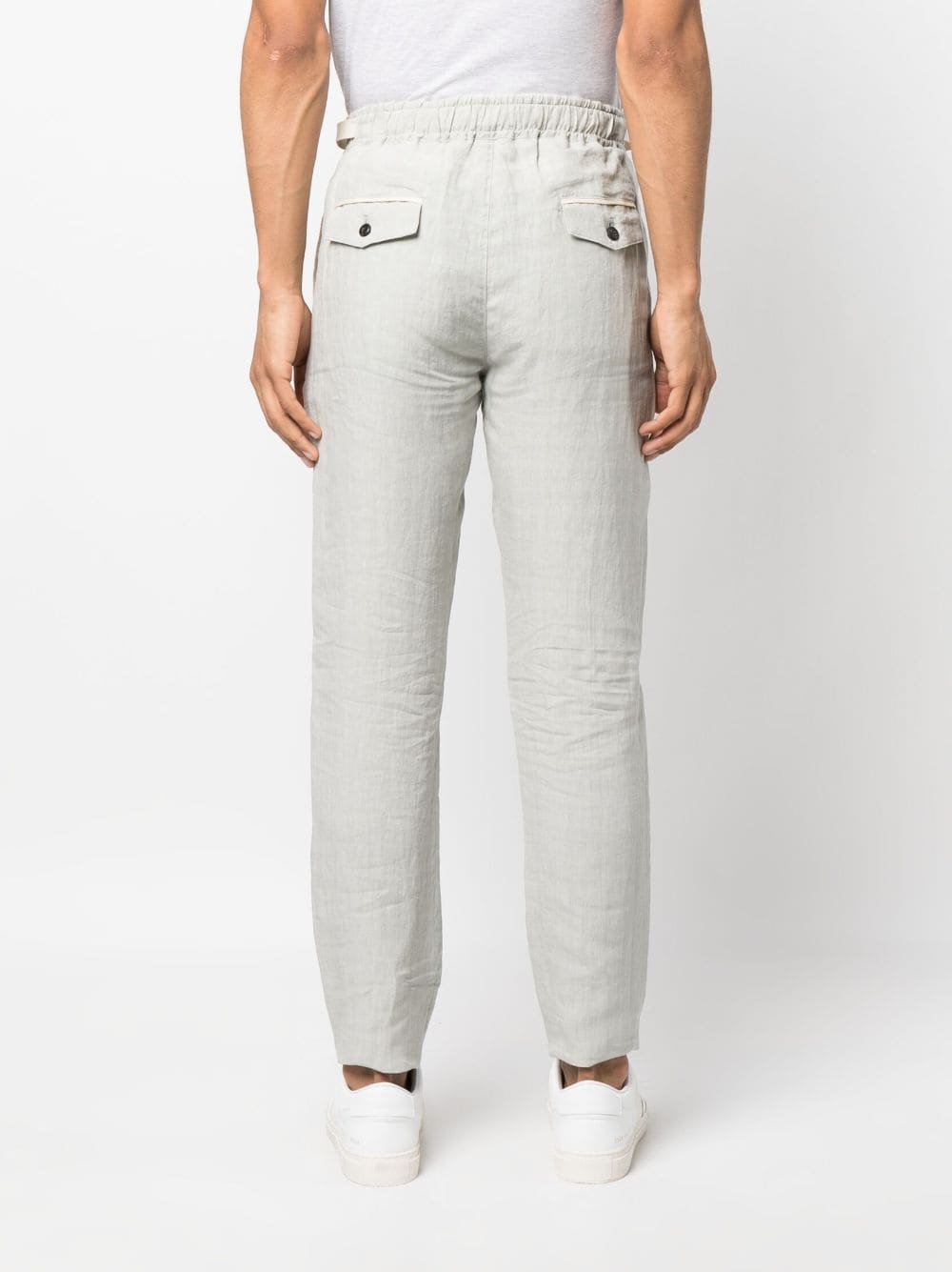 $795 ELEVENTY - Baby Blue LINEN Belted Ivory Tipped Casual Pants - 33W