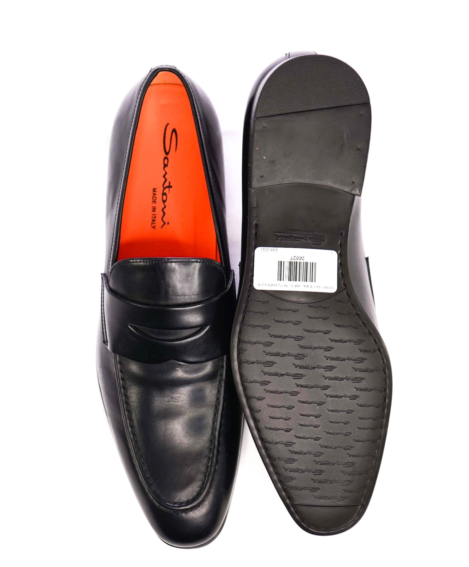 SANTONI Solid Black Leather Penny Loafers 9 US (8IT)