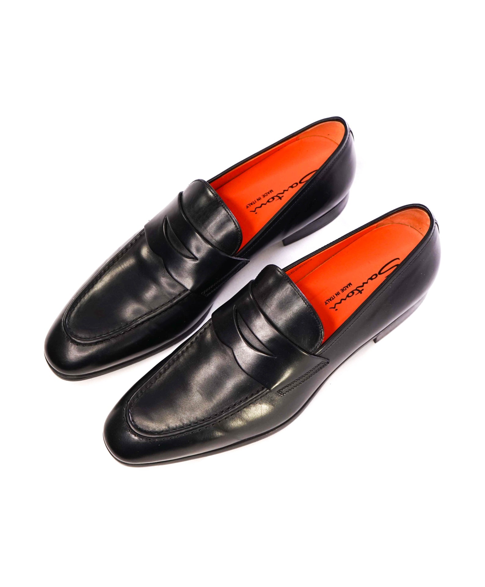 SANTONI Solid Black Leather Penny Loafers 9 US (8IT)