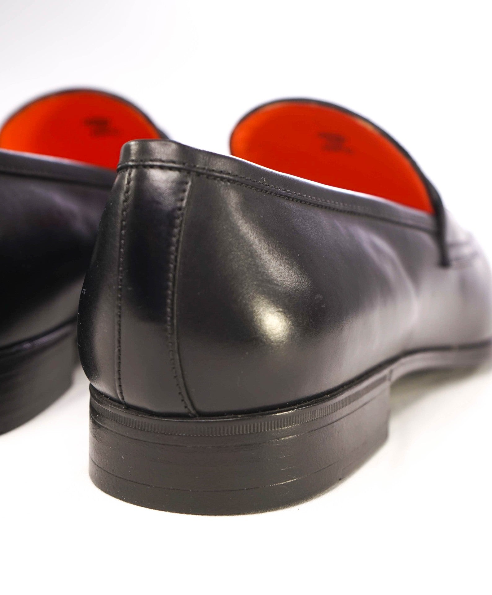 SANTONI Solid Black Leather Penny Loafers 9 US (8IT)