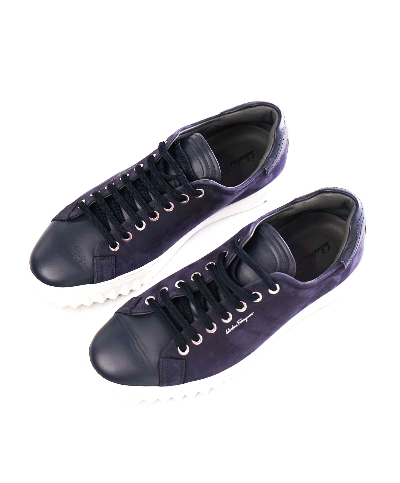 Salvatore Ferragamo "Rhinoceros" Solid Navy Suede/Leather Sneakers 7 M