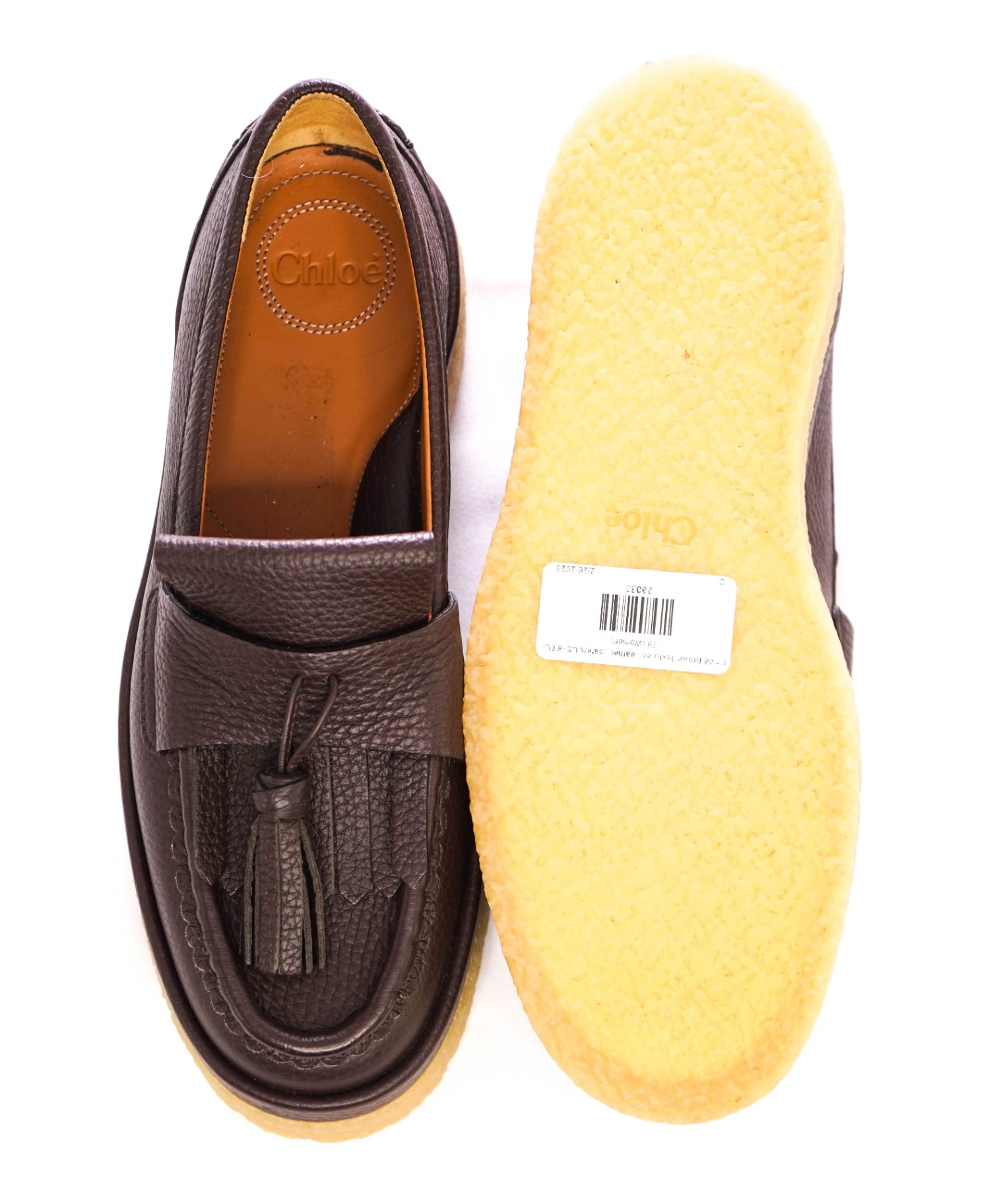 Chloé "JAMIE" Brown Textured Leather Loafers US-8 EU-39 (Women)