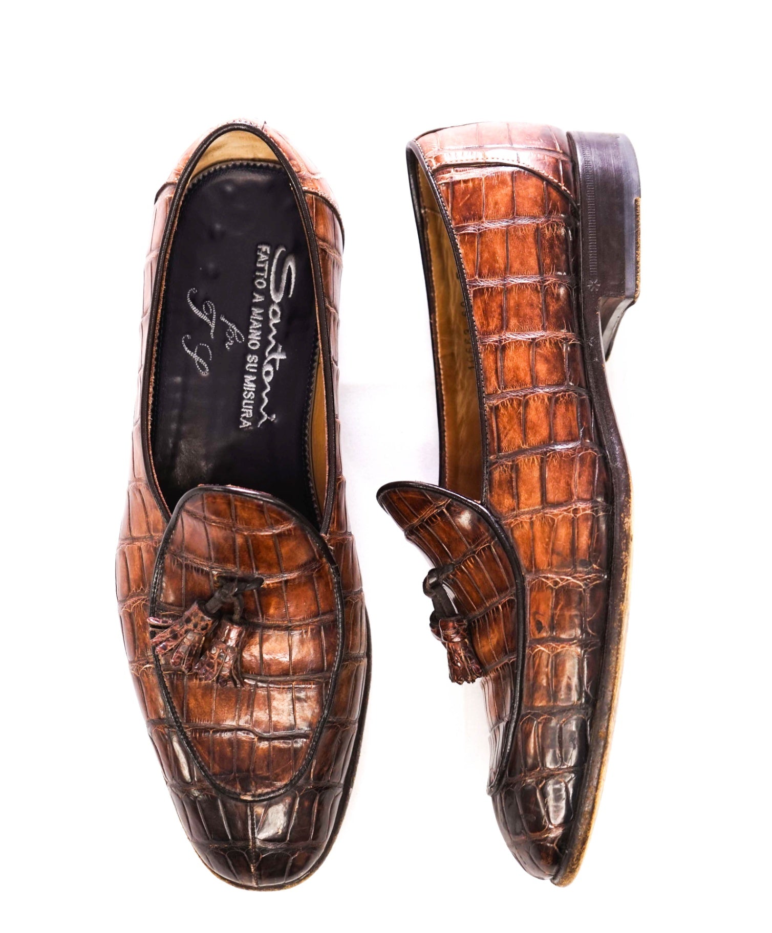 $8,000 SANTONI Brown CROCODILE SKIN Tassel Loafer 10 US (9 IT)