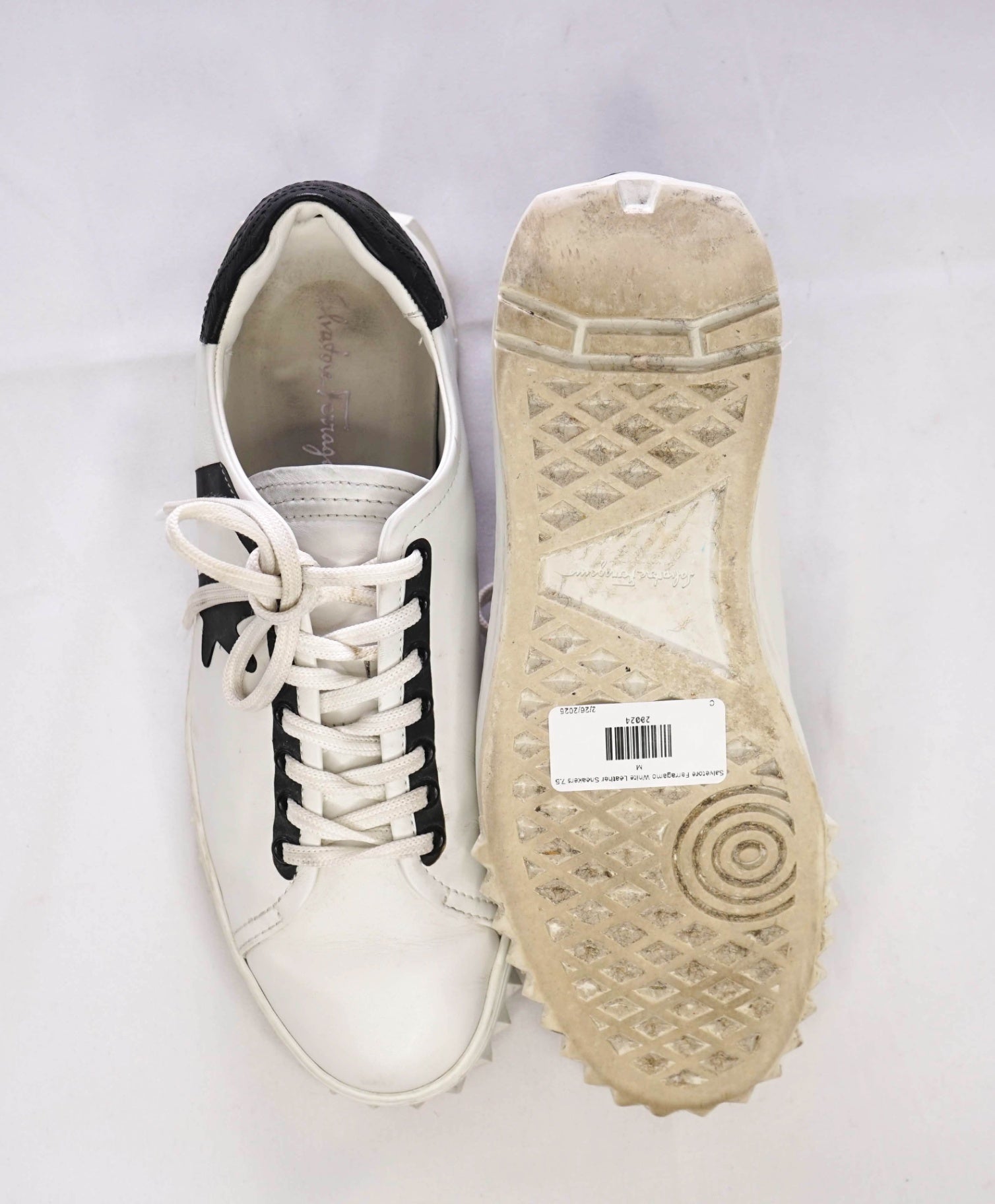 Salvatore Ferragamo White Leather Sneakers 7.5 M