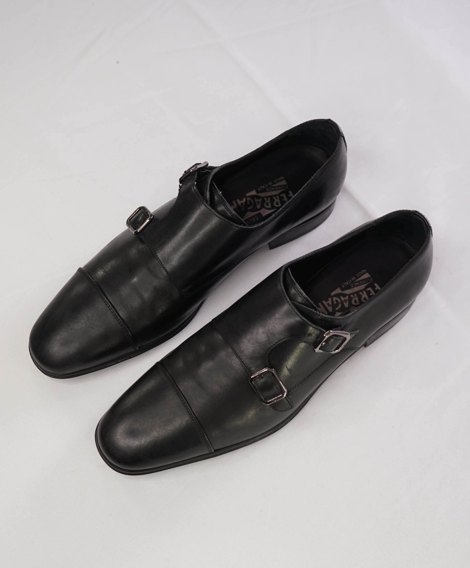 Salvatore Ferragamo Black Monk Straps Leather Shoes 7 D