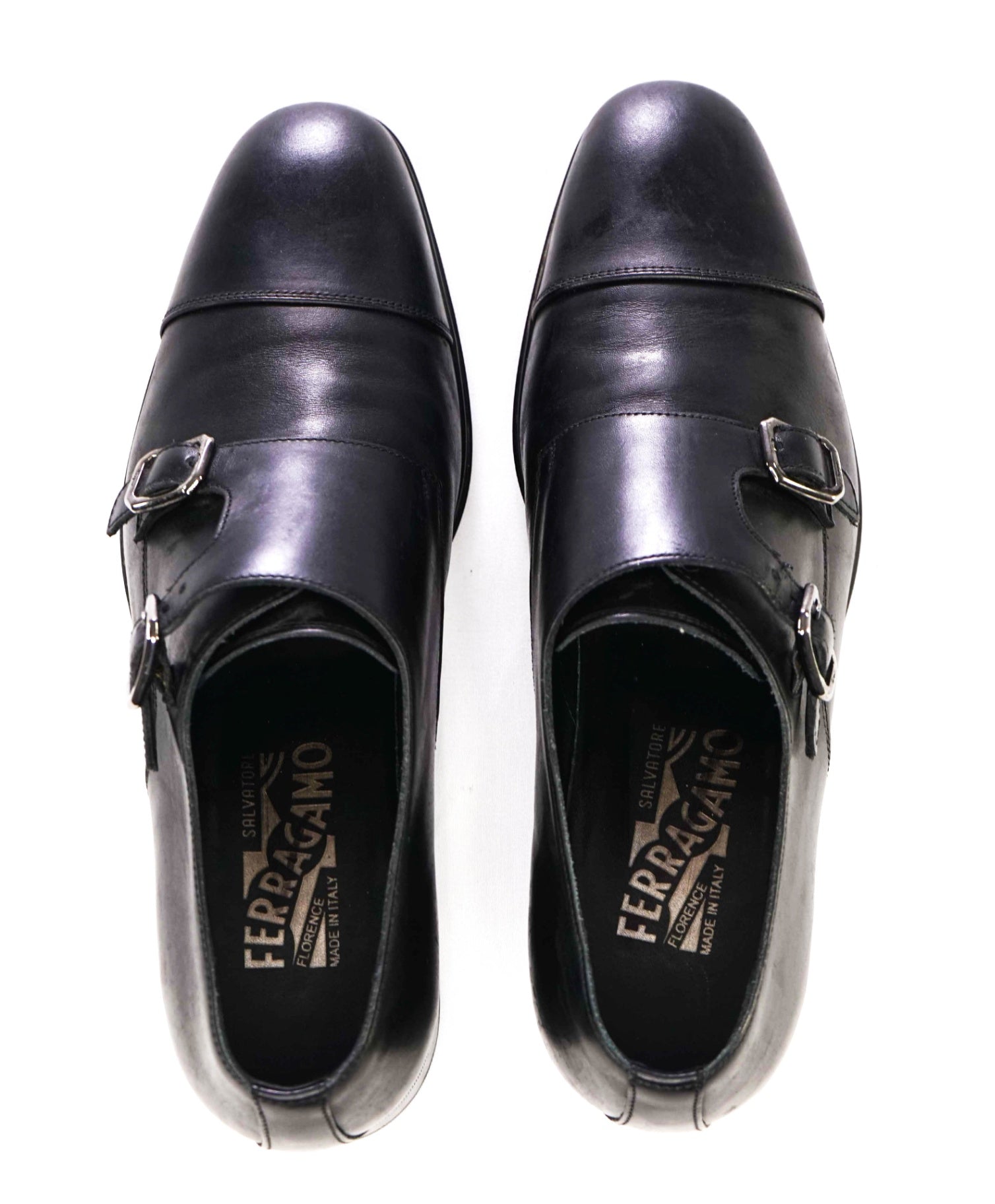 Salvatore Ferragamo Black Monk Straps Leather Shoes 7 D