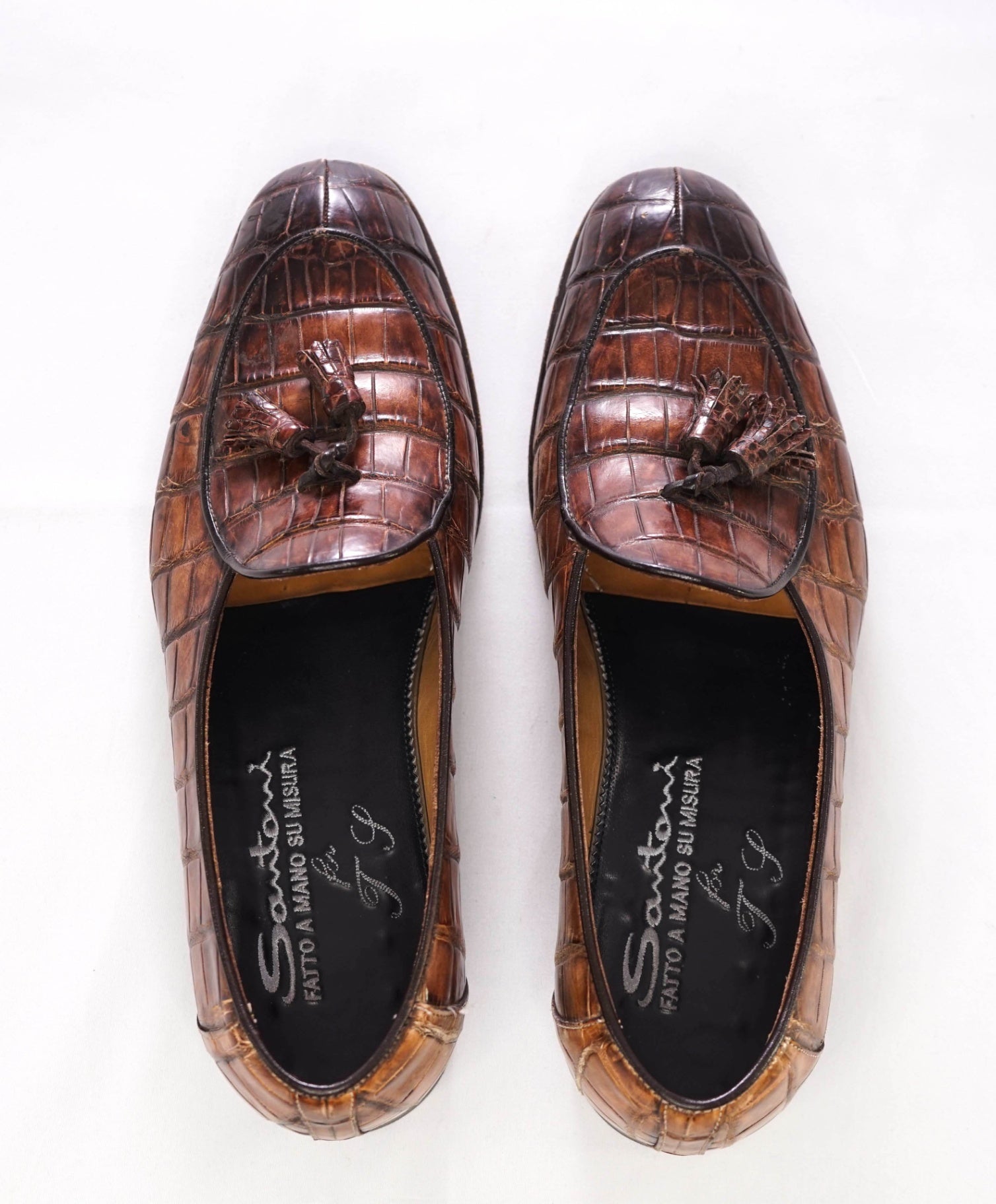 $8,000 SANTONI Brown CROCODILE SKIN Tassel Loafer 10 US (9 IT)