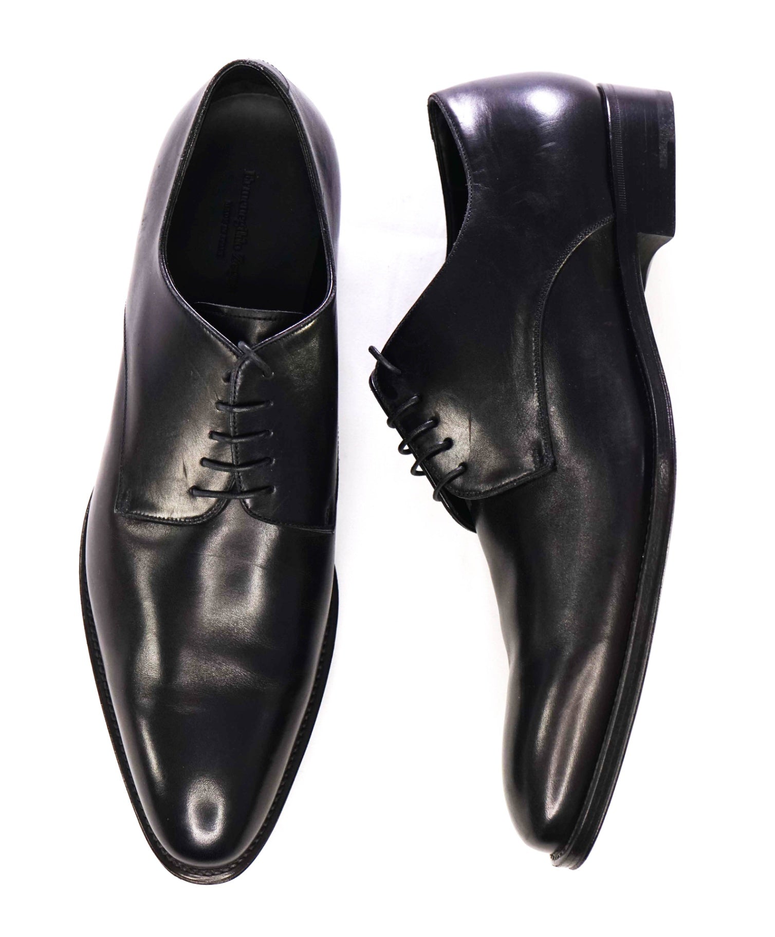 Ermenegildo Zegna Solid Black Leather Oxfords US 11.5 (EU 10.5)