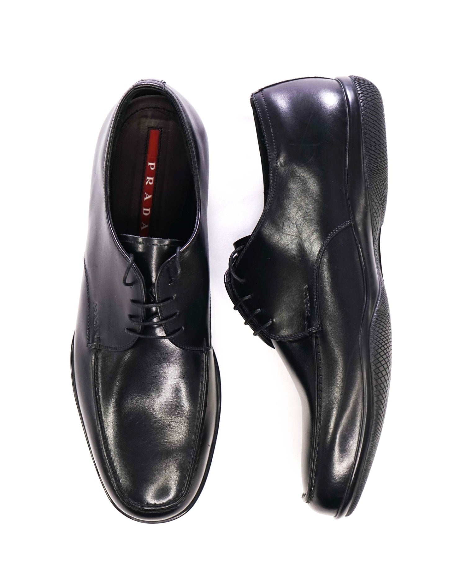 Prada Linea Rossa Black Leather Oxfords Lug Sole 9.5 US (8.5 IT)