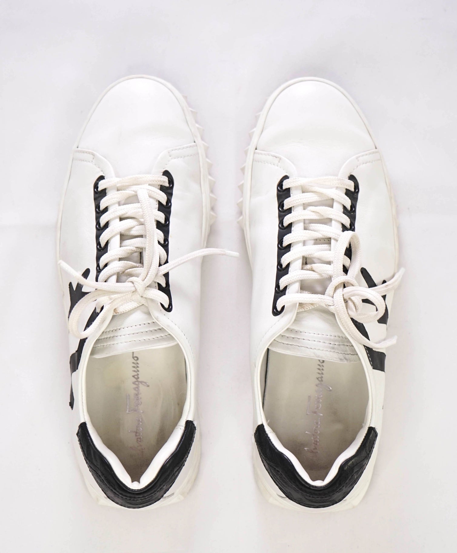 Salvatore Ferragamo White Leather Sneakers 7.5 M