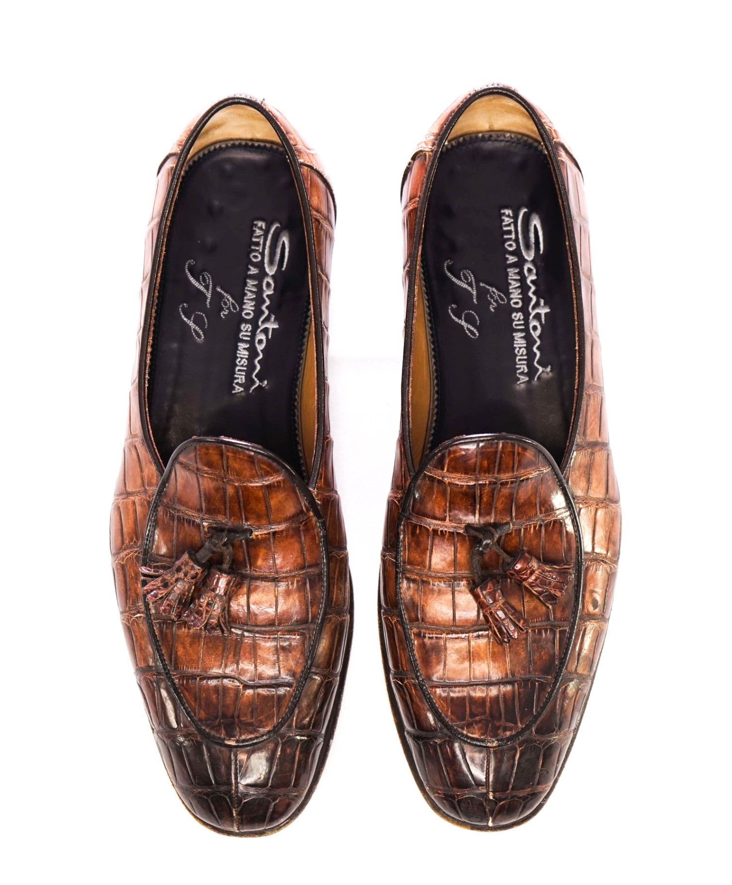 $8,000 SANTONI Brown CROCODILE SKIN Tassel Loafer 10 US (9 IT)