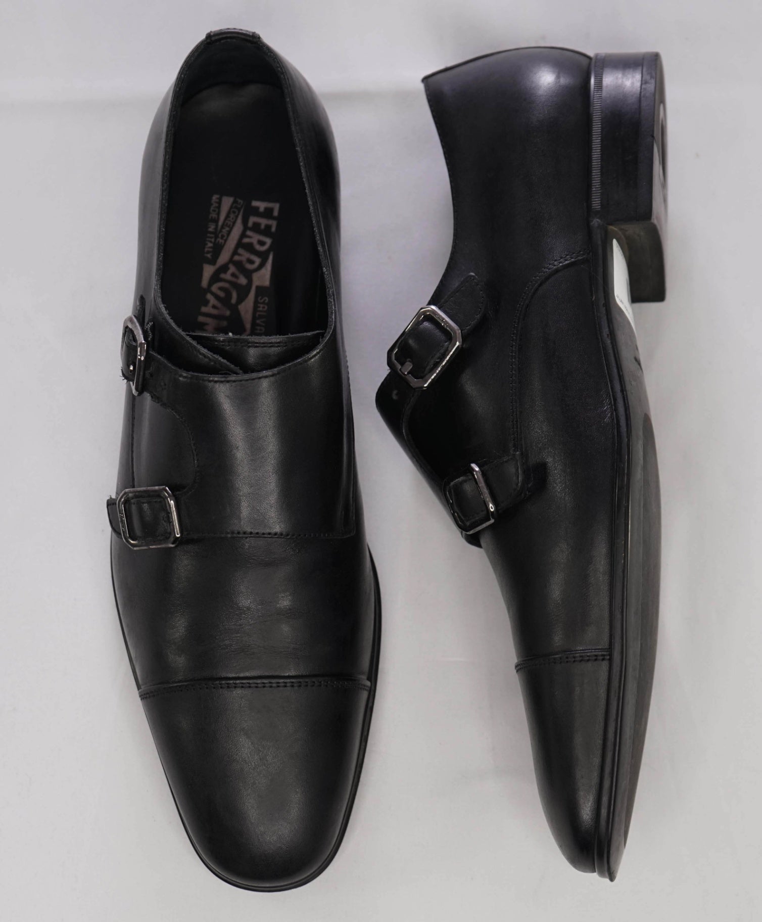 Salvatore Ferragamo Black Monk Straps Leather Shoes 7 D