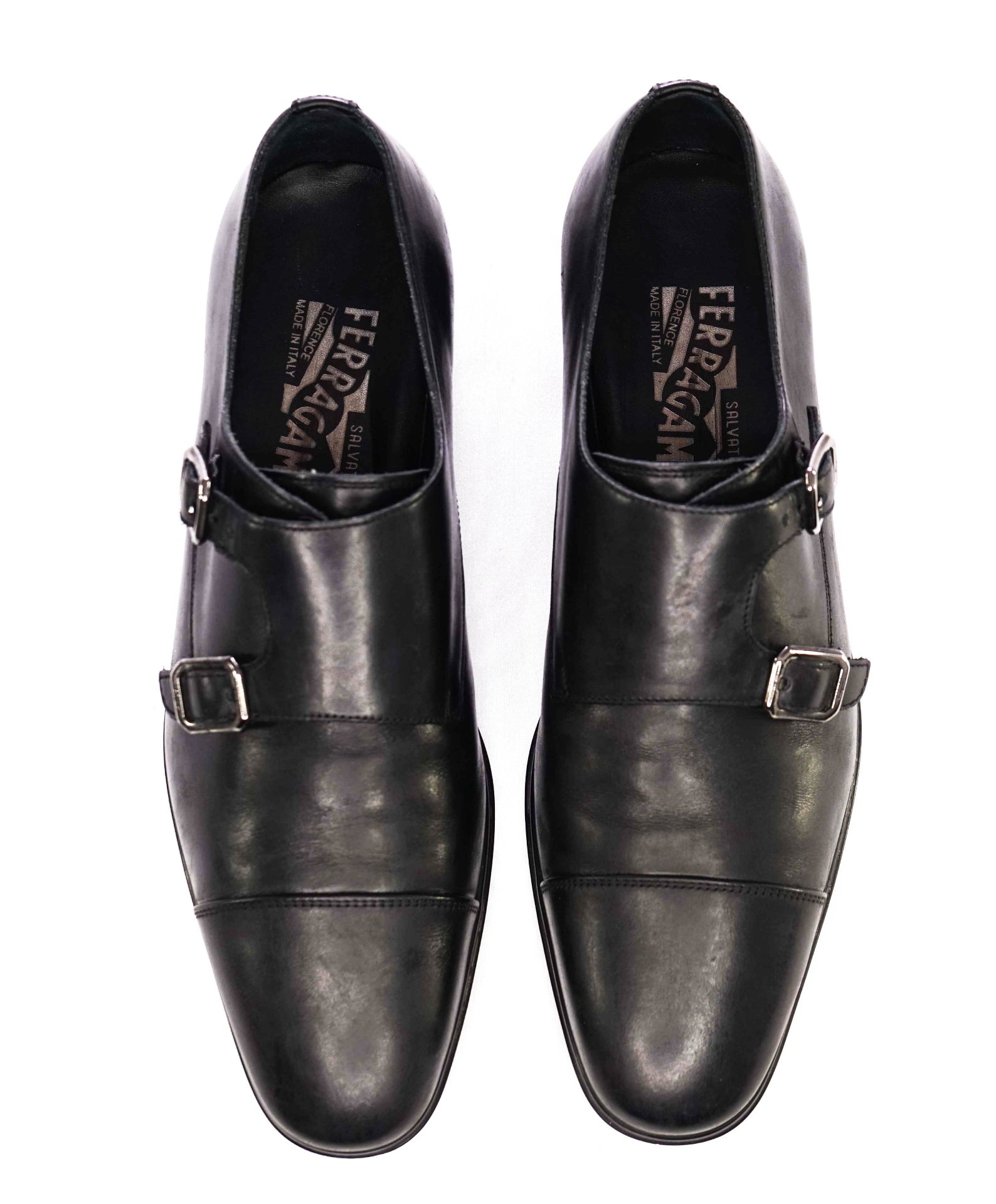 Salvatore Ferragamo Black Monk Straps Leather Shoes 7 D