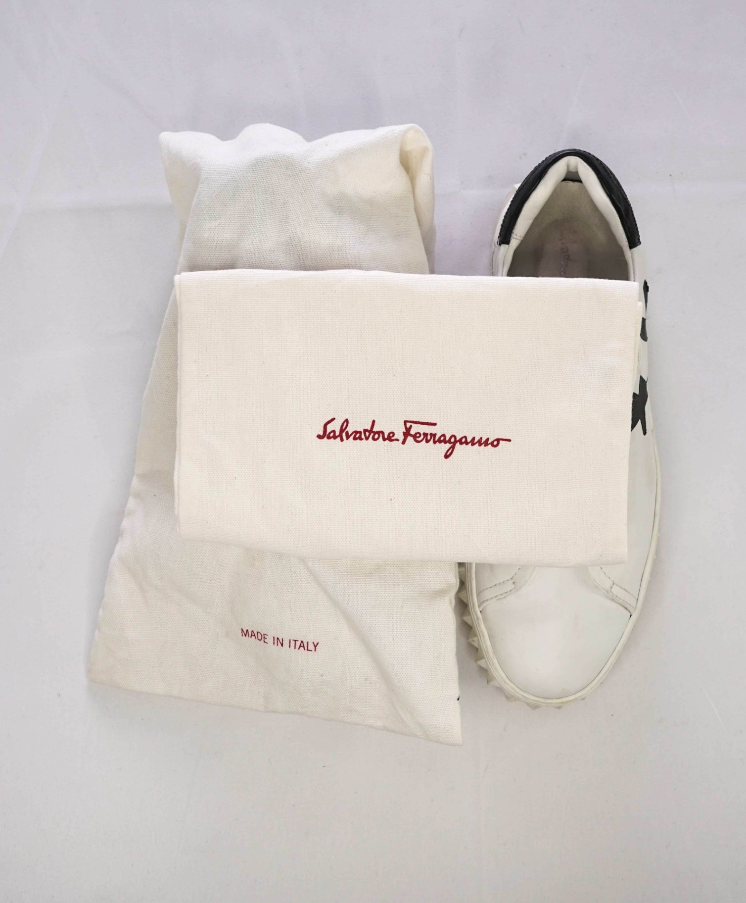 Salvatore Ferragamo White Leather Sneakers 7.5 M