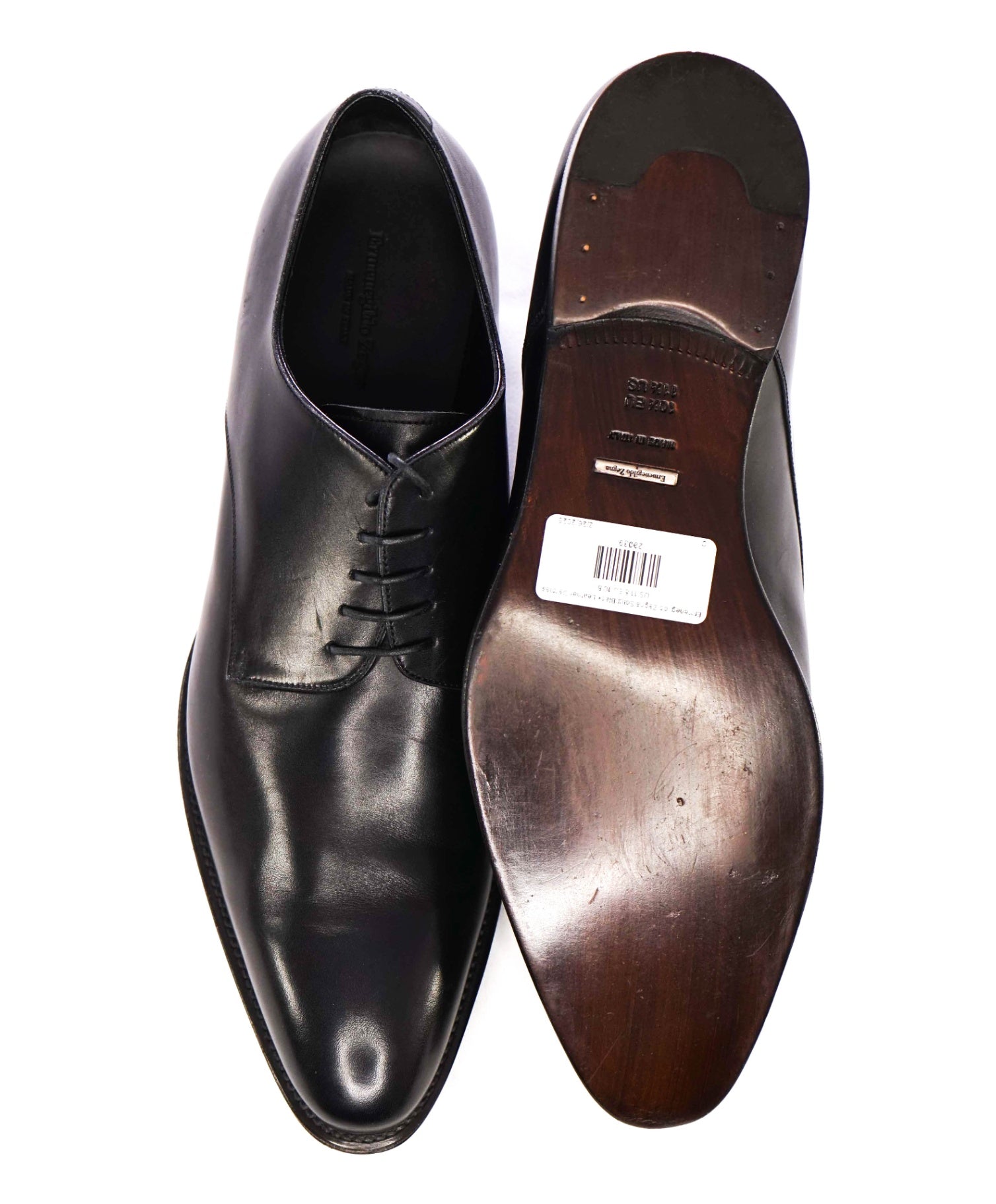 Ermenegildo Zegna Solid Black Leather Oxfords US 11.5 (EU 10.5)