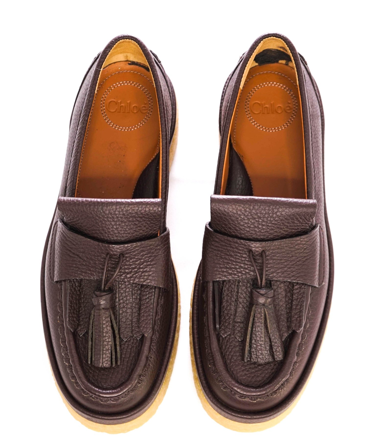 Chloé "JAMIE" Brown Textured Leather Loafers US-8 EU-39 (Women)