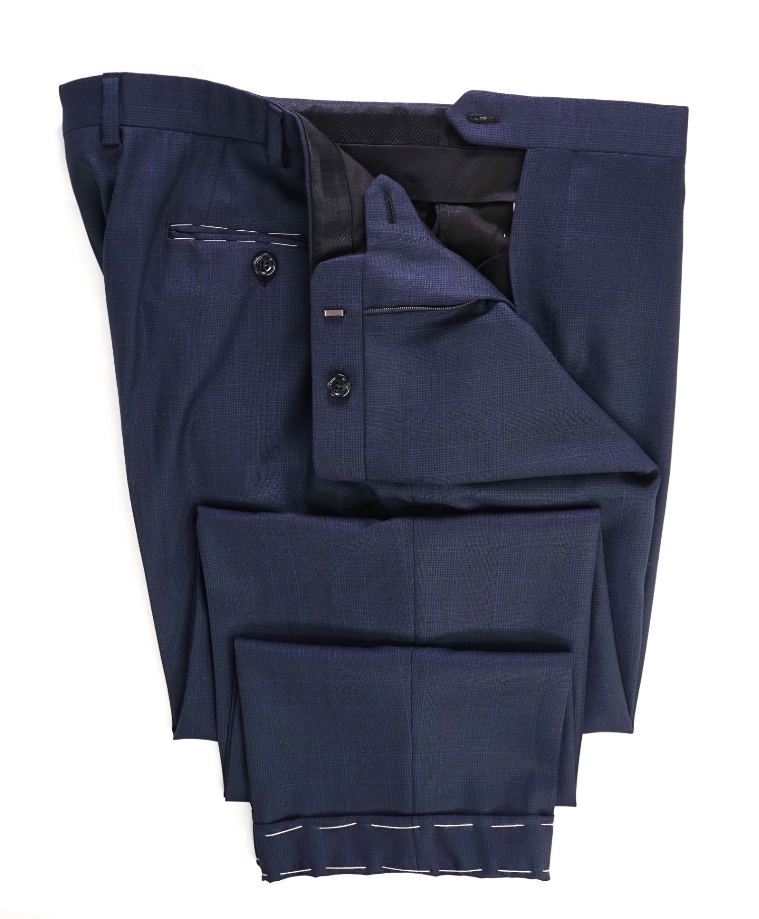 $1,050 Brioni Navy Glen Check Wool Flat Front Pants 38W