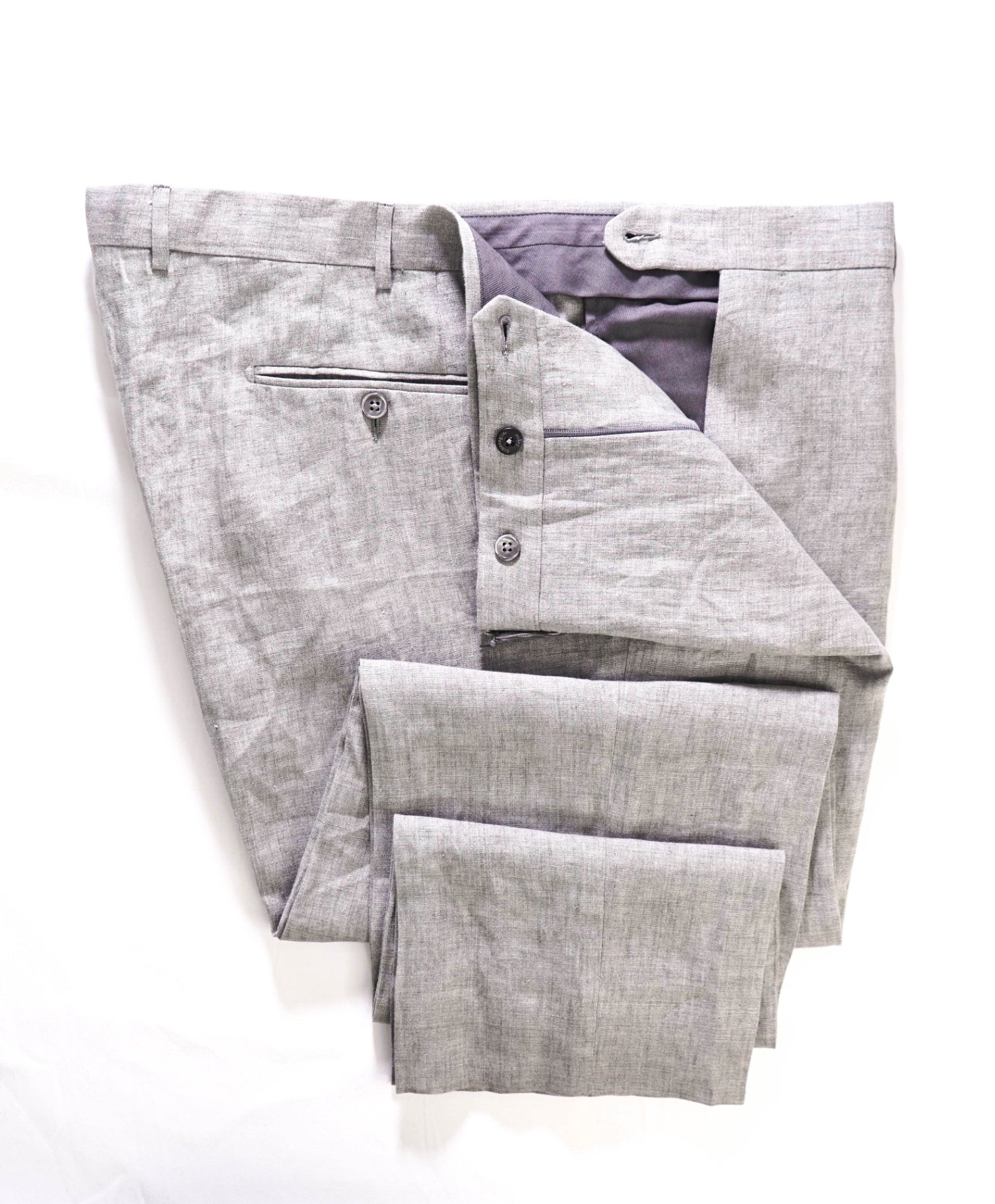 $795 Ermenegildo Zegna Light Grey Linen Flat Front Dress Pants 42W