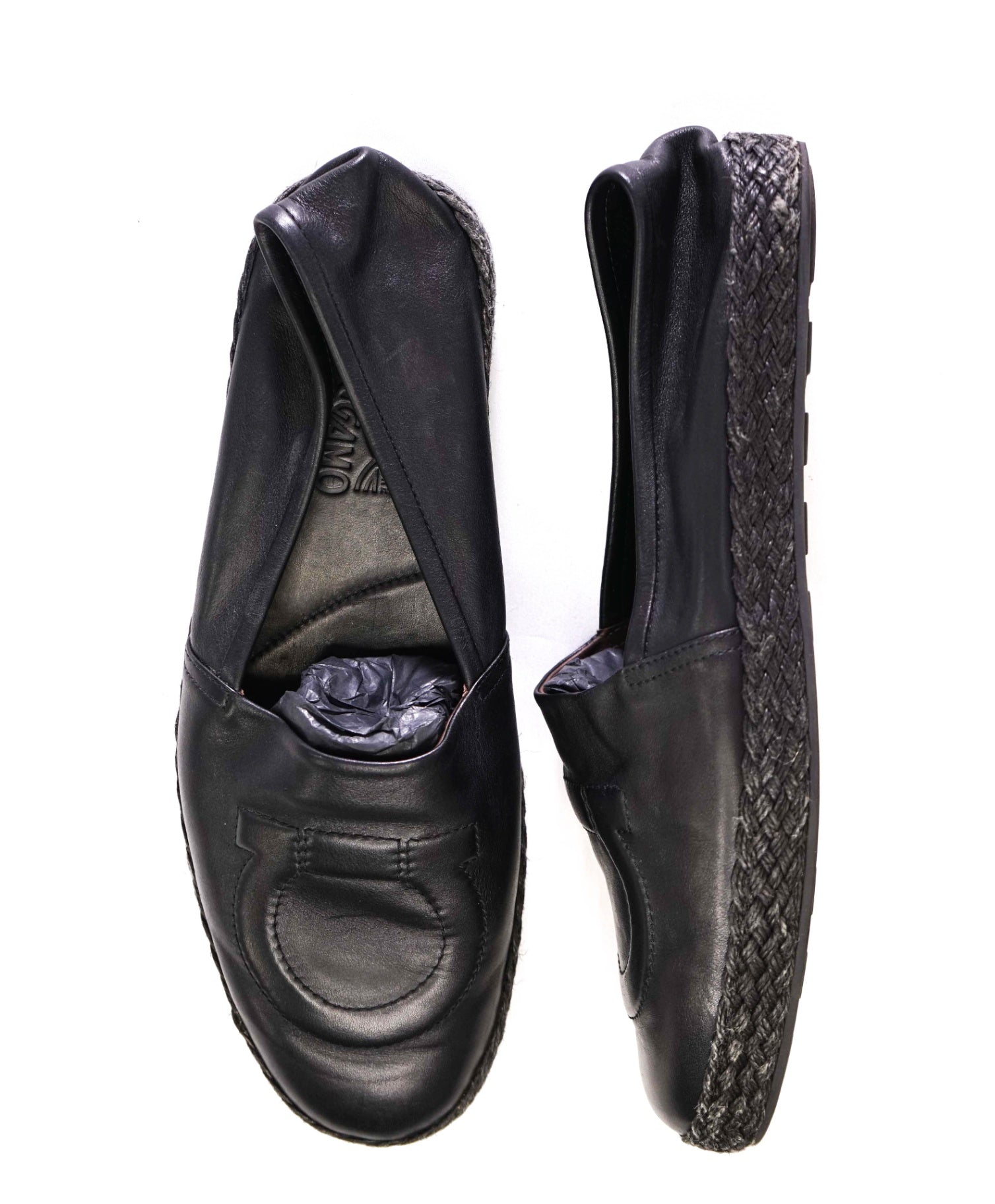 Salvatore Ferragamo GANCINI Espadrille Black Leather Footwear 11 M