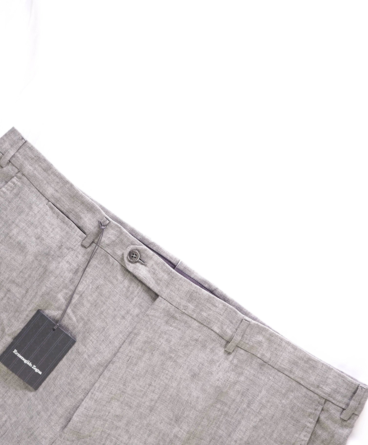 $795 Ermenegildo Zegna Light Grey Linen Flat Front Dress Pants 42W