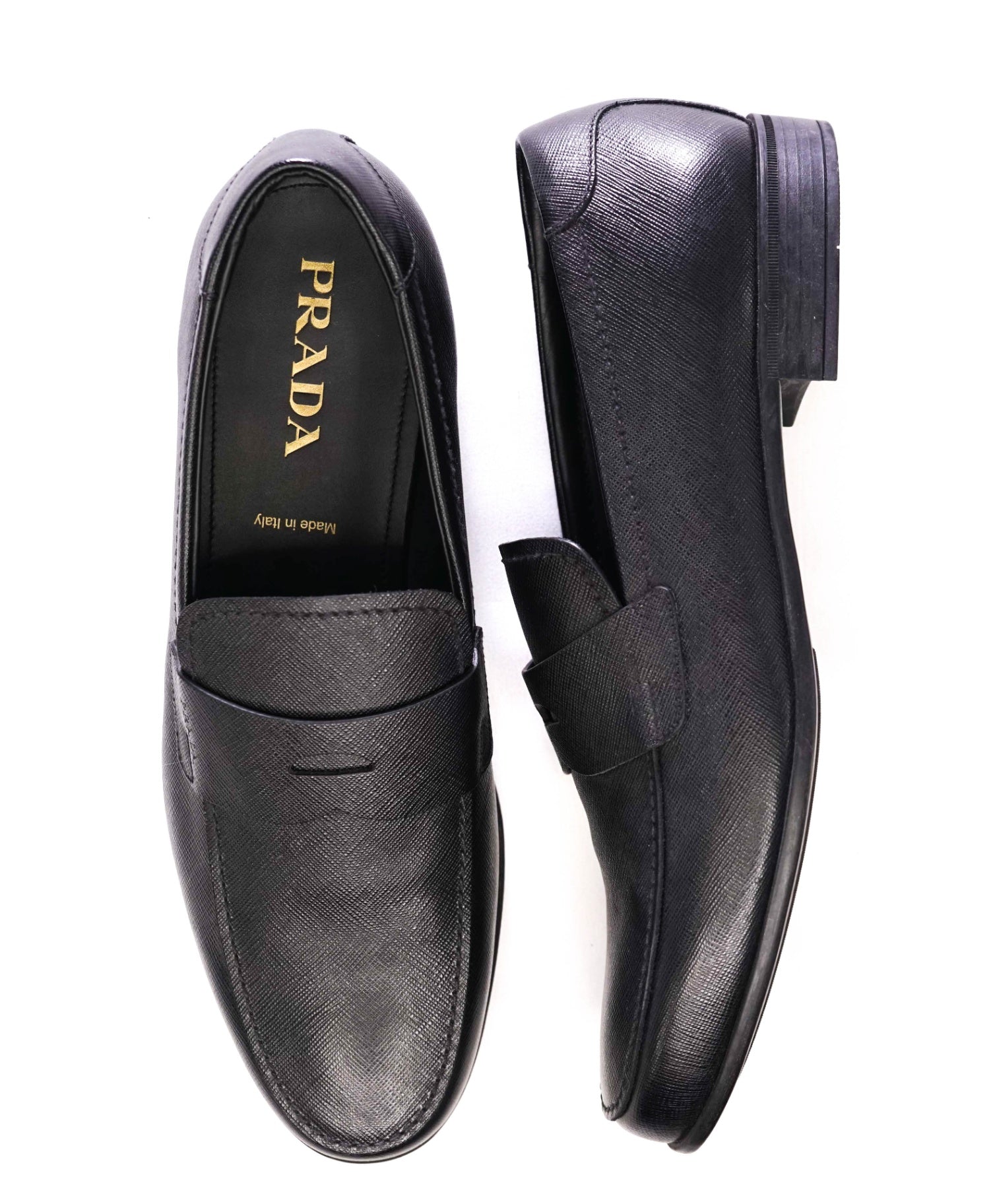 Prada Black Textured Penny loafers Saffiano Leather Loafer 11US (10IT)