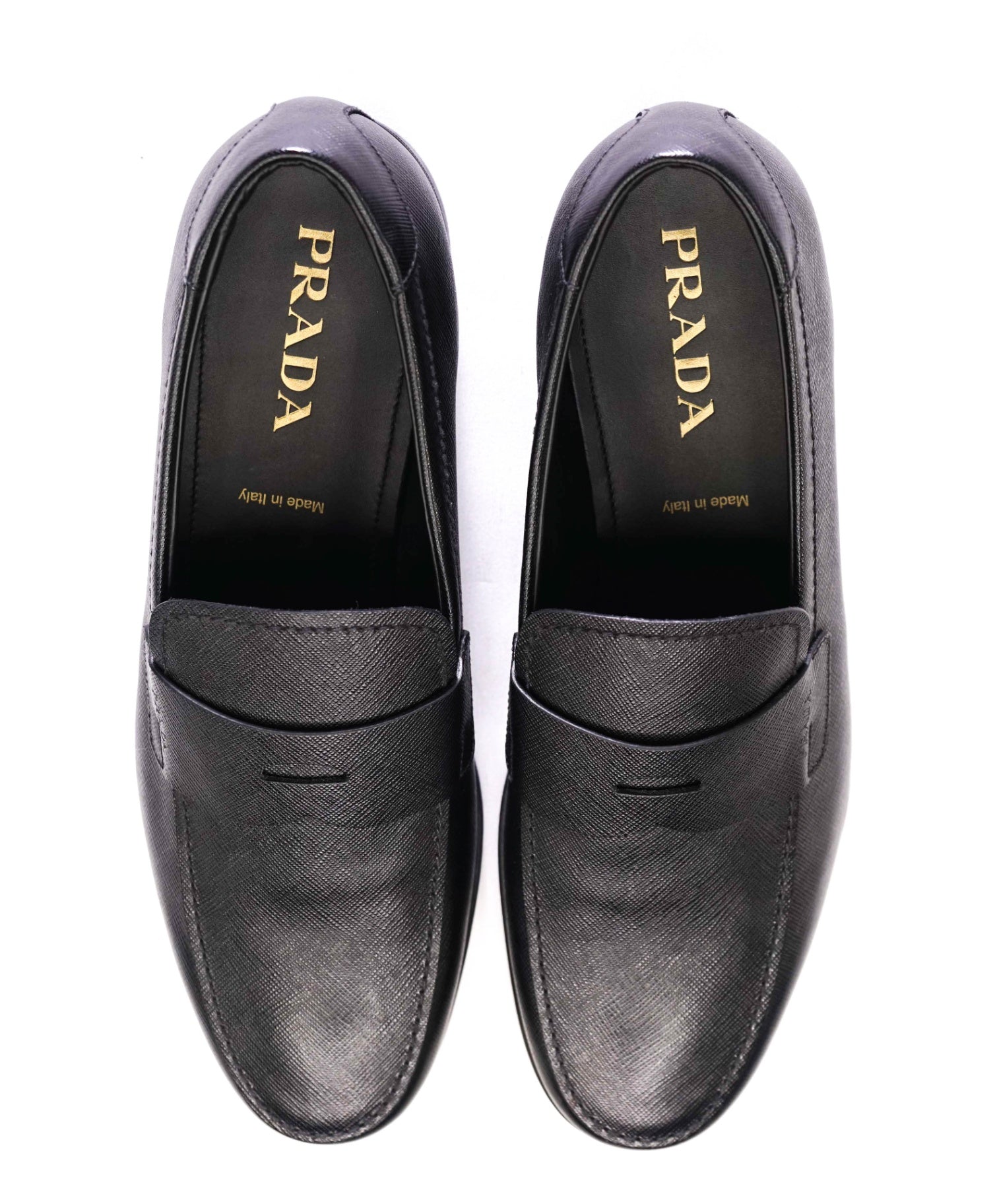 Prada Black Textured Penny loafers Saffiano Leather Loafer 11US (10IT)