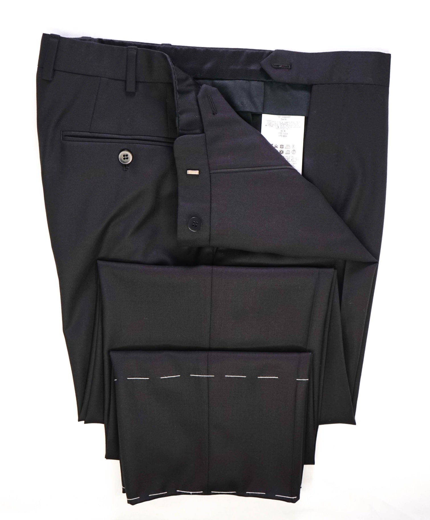 $1,050 Brioni Solid Black Wool Flat Front Dress Pants 34W