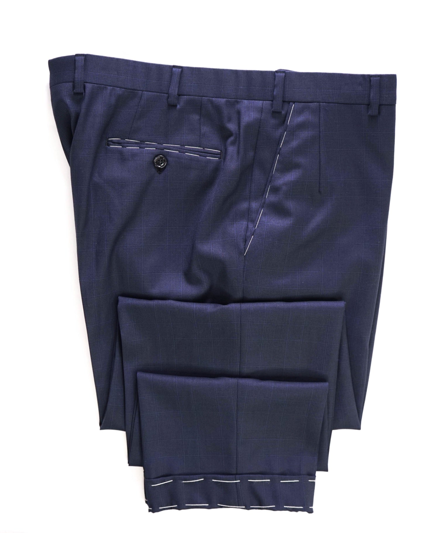 $1,050 Brioni Navy Glen Check Wool Flat Front Pants 38W