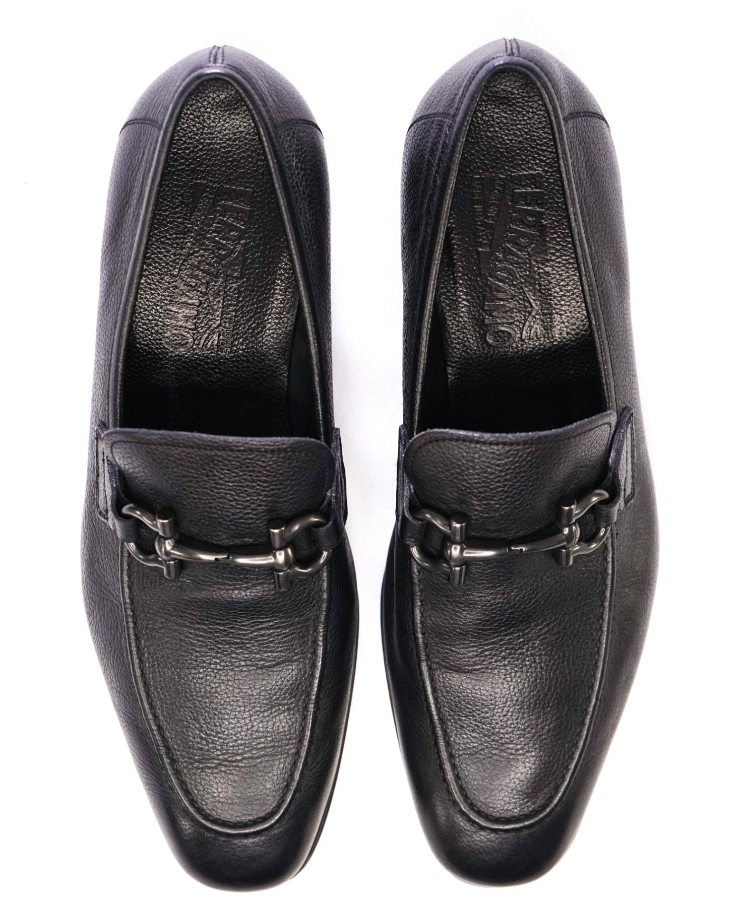 $850 Salvatore Ferragamo "REGAL" Black Grained Loafers Leather 8.5 EE