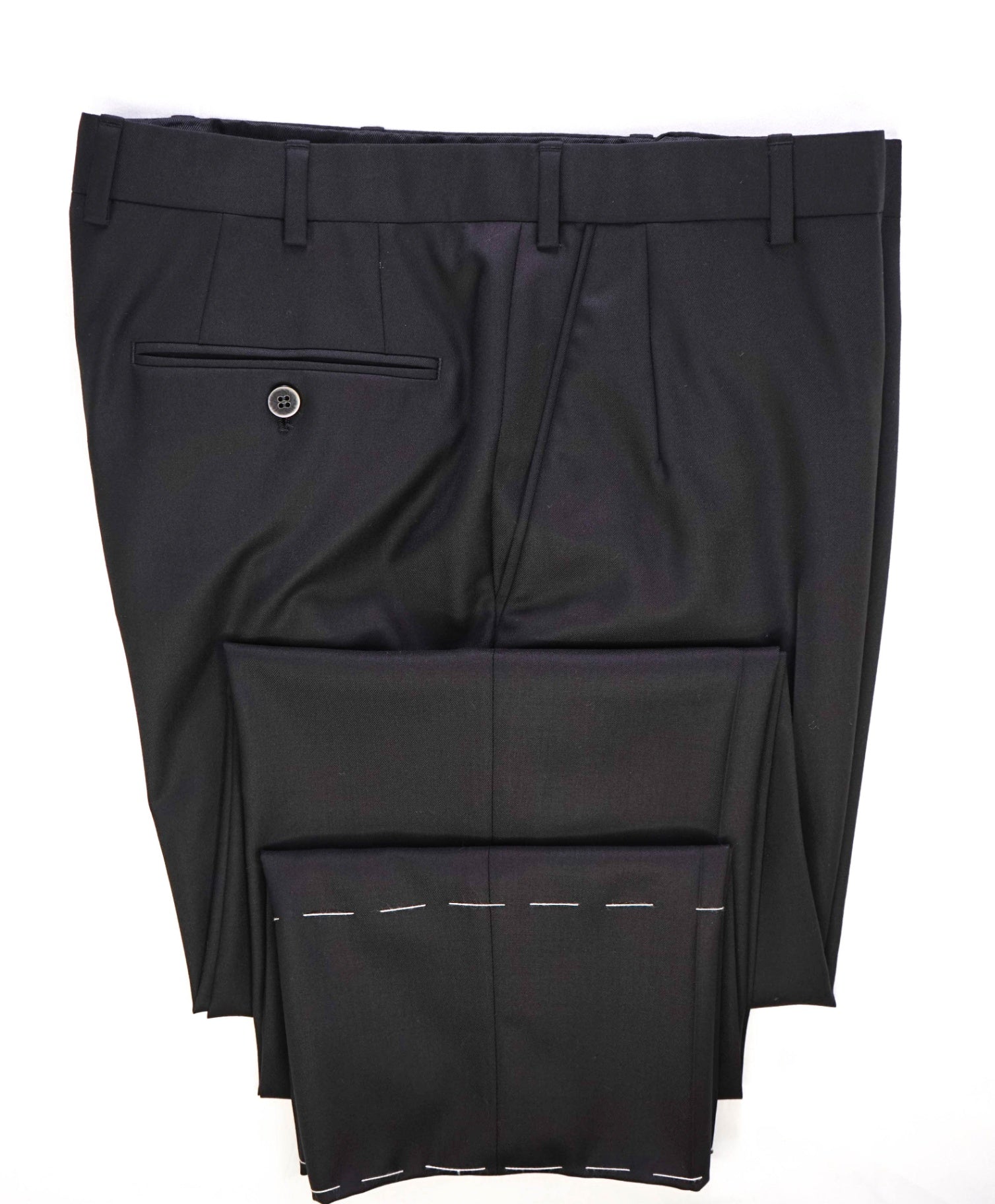 $1,050 Brioni Solid Black Wool Flat Front Dress Pants 34W