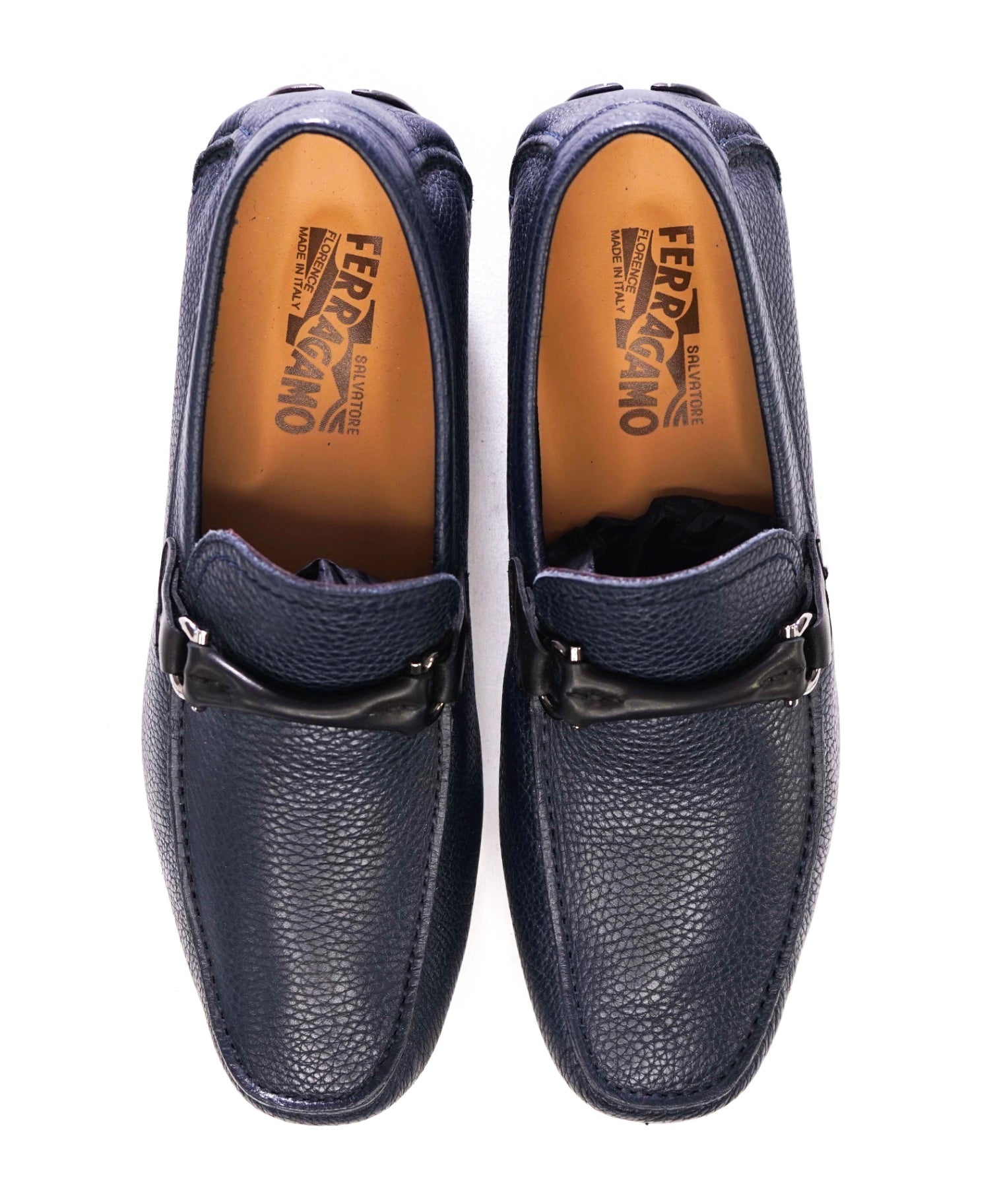 Salvatore Ferragamo Navy Grained Leather Footwear 7 EE