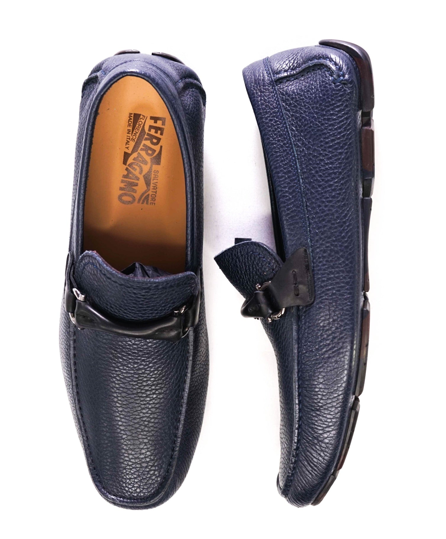 Salvatore Ferragamo Navy Grained Leather Footwear 7 EE