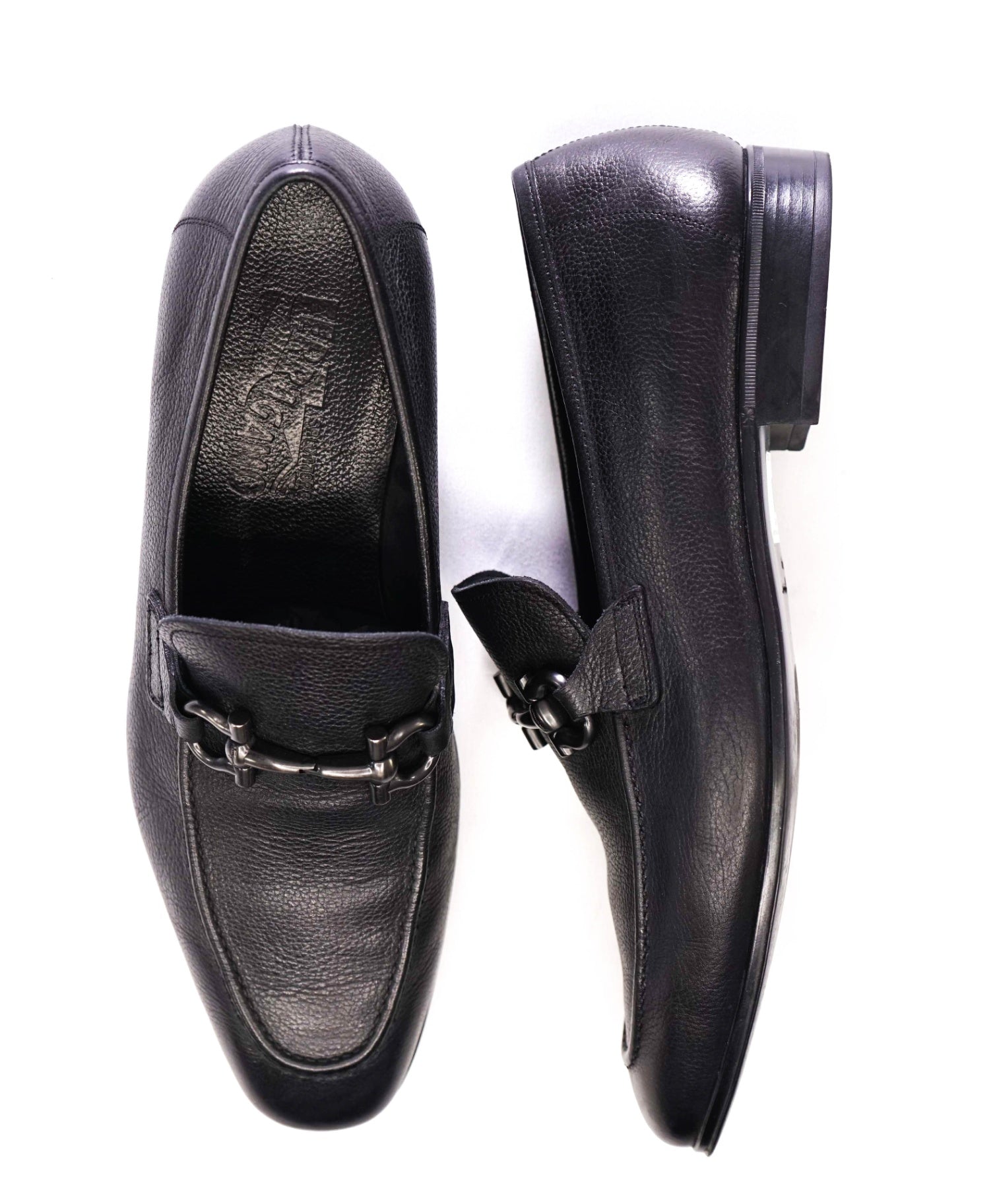 $850 Salvatore Ferragamo "REGAL" Black Grained Loafers Leather 8.5 EE