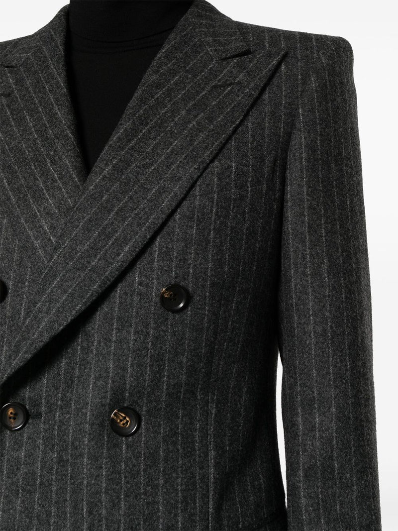 $3,490 BALLY - By FOX BROTHERS Double Breasted Chalk Stripe Wool Suit - 36R