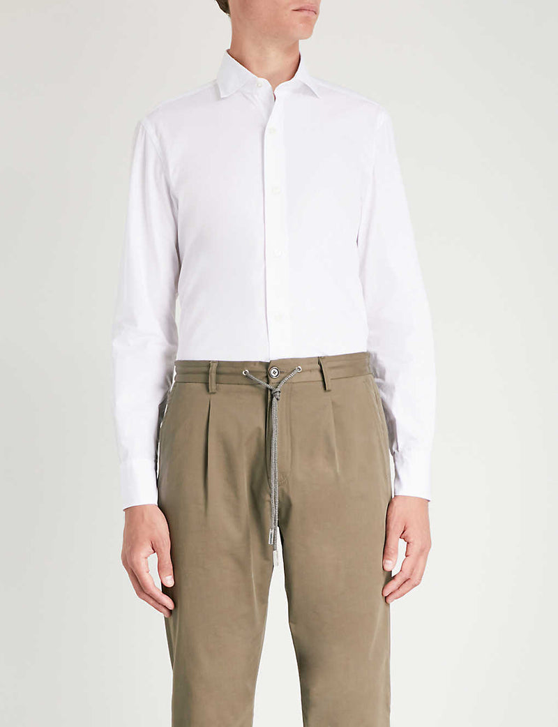 $395 ELEVENTY - *Spread Collar* Slim-Cotton Poplin White Dress Shirt - L (42)