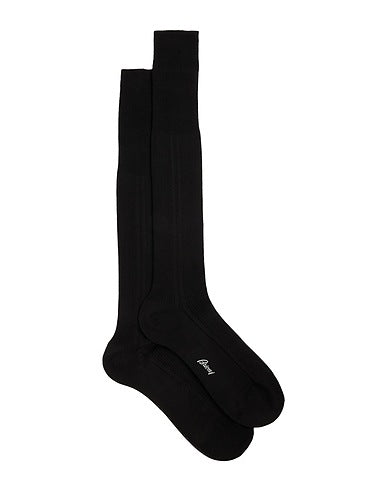 $125 BRIONI - Black Cotton MADE IN ITALY Logo Socks - Sz. L