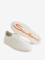 $795 SANTONI - White Leather Double Buckle Full Leather Sneakers - 10 US (9 IT)