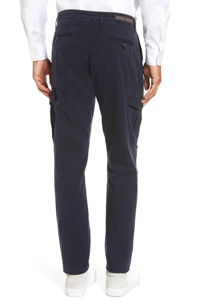 $345 ELEVENTY - Contrast Piping Navy Blue Cotton Cargo Chino Pants - 38W