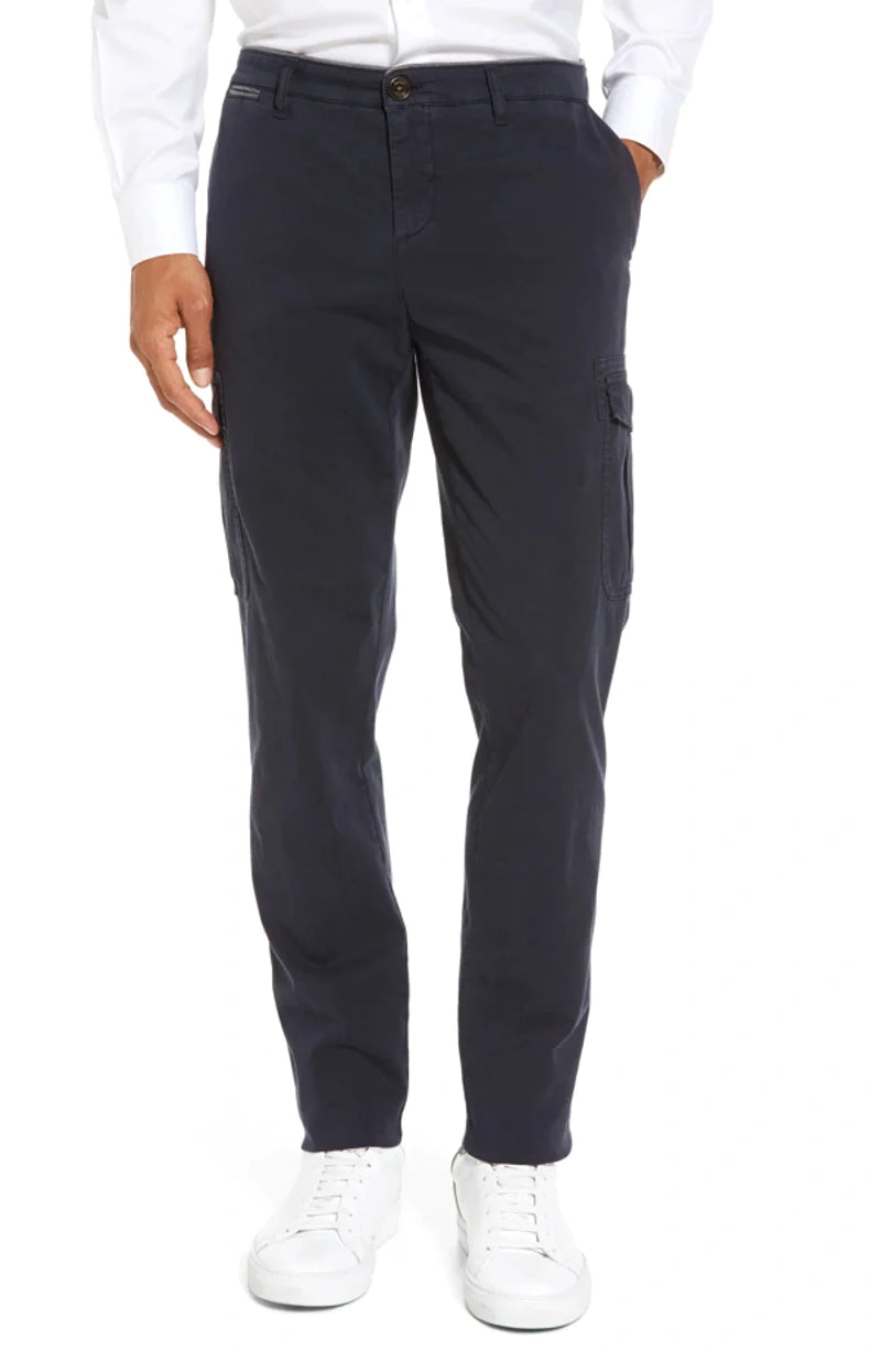 $345 ELEVENTY - Contrast Piping Navy Blue Cotton Cargo Chino Pants - 38W