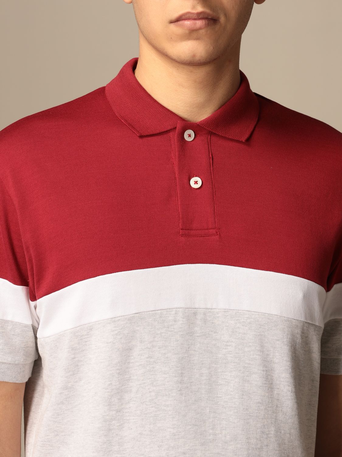 $345 ELEVENTY - Red/White/Gray Polo Shirt Cotton - XL