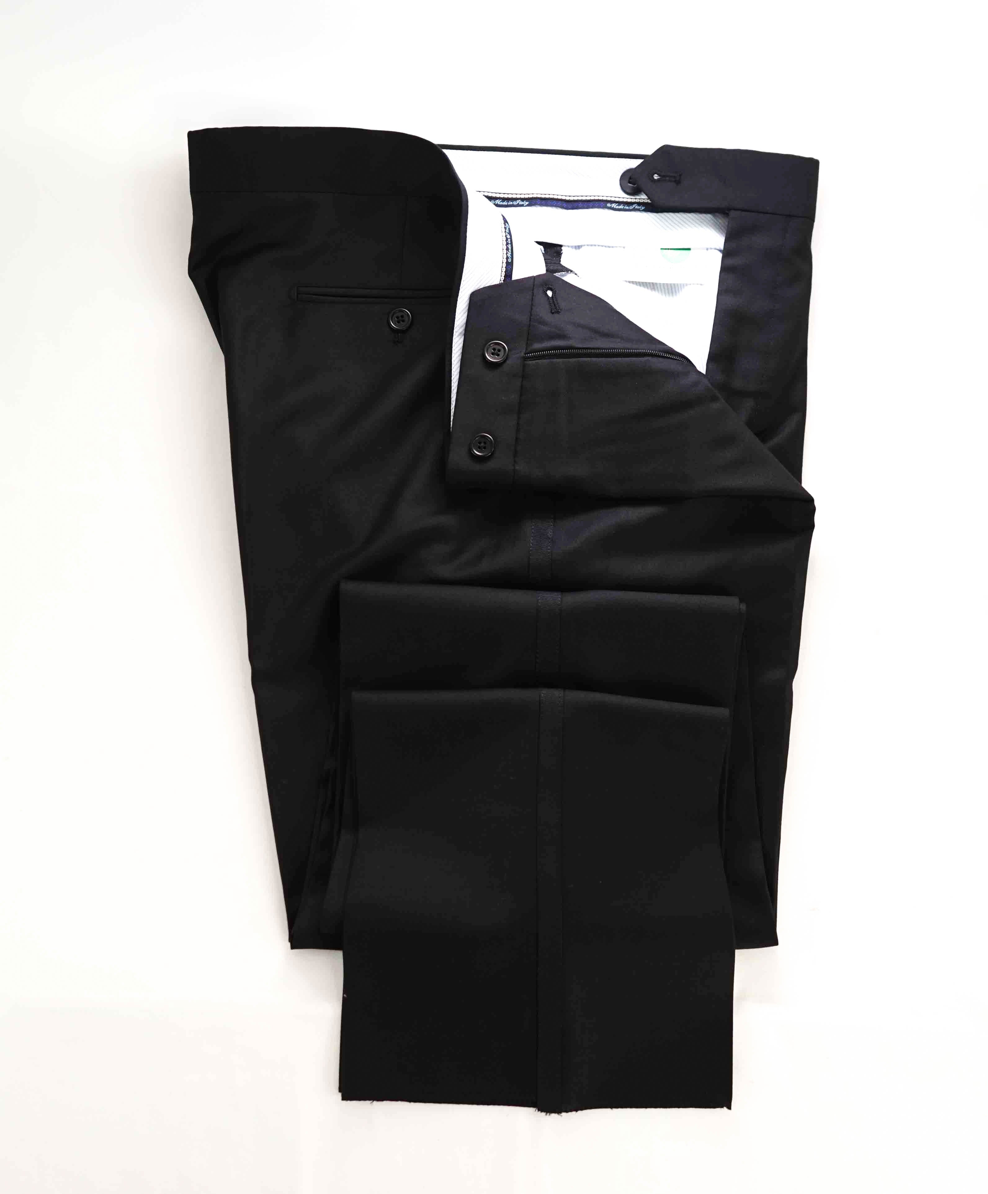 SAKS FIFTH AVE - Black Wool MADE IN ITALY Flat Front Dress Tux Pants- 34W