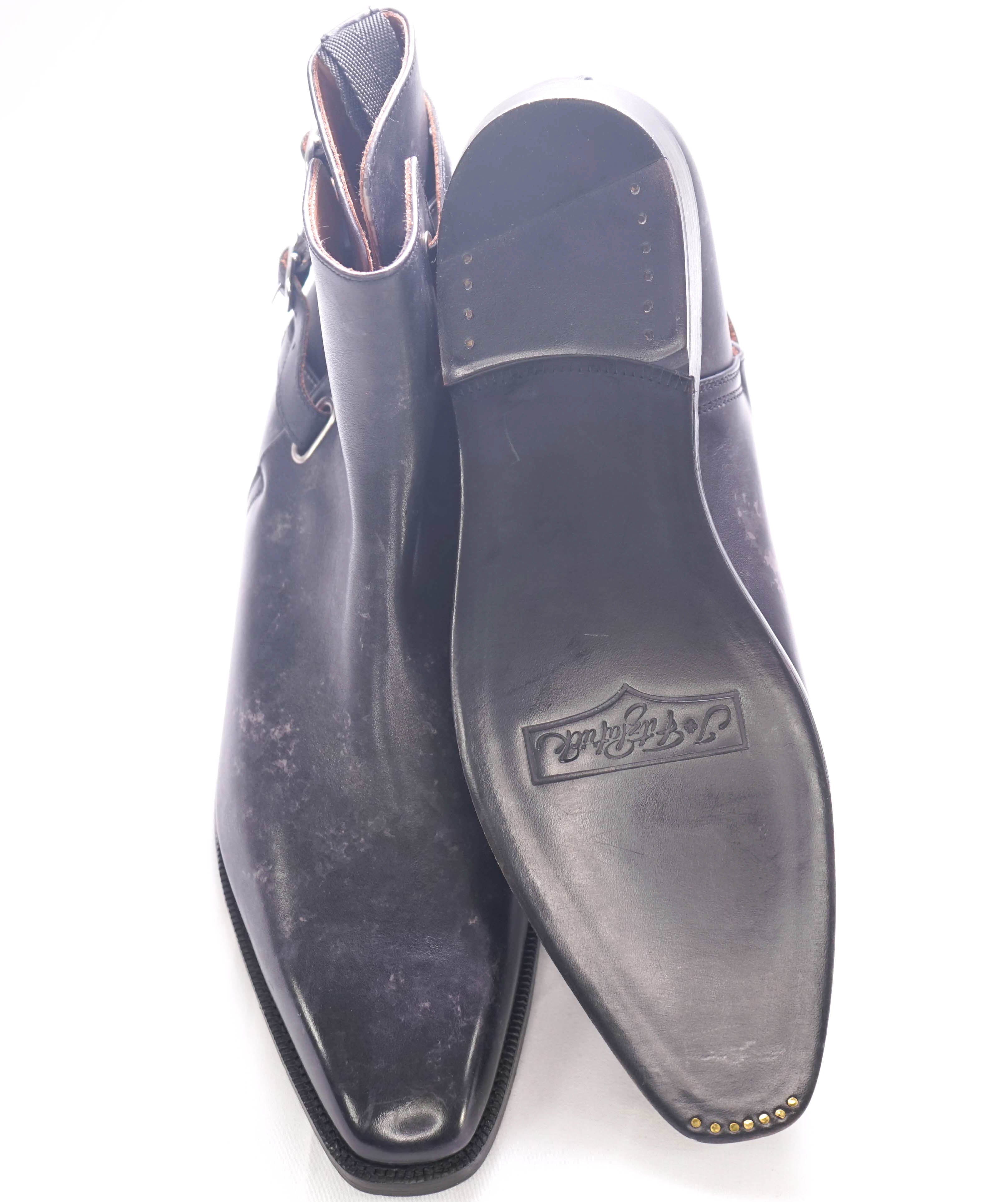 $625 J FITZPATRICK - "Genesee" Black/Gray Side Strap - 9 US 8 UK