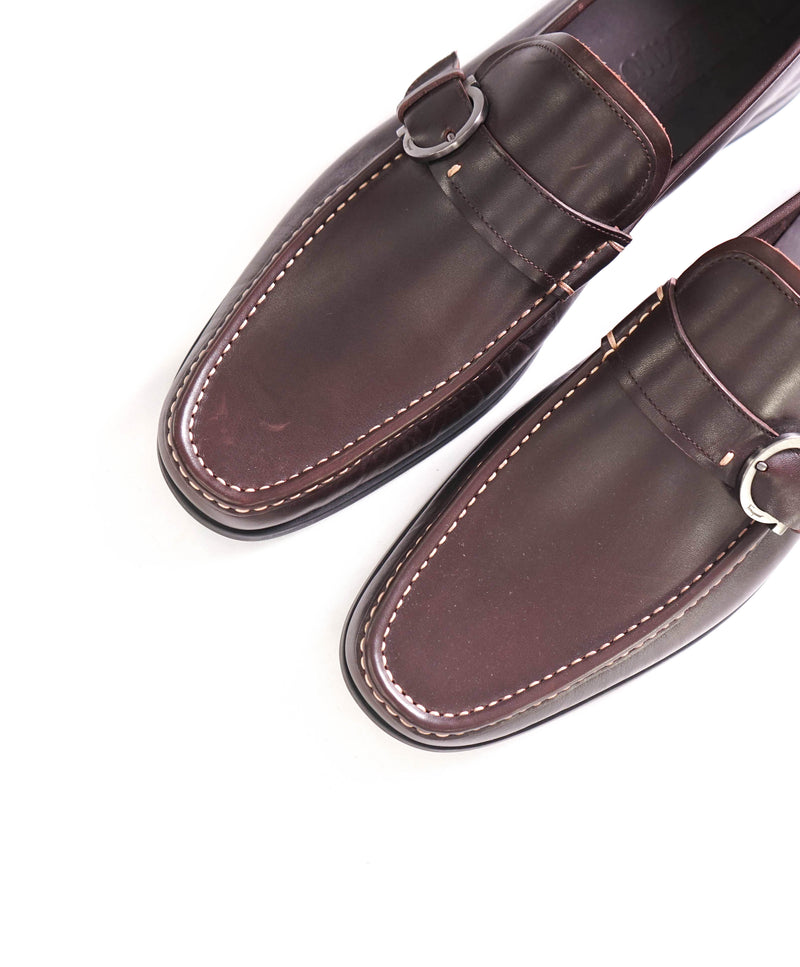 $850 SALVATORE FERRAGAMO - Single Gancini Bit Loafer Brown Pebbled Leather  - 13 D